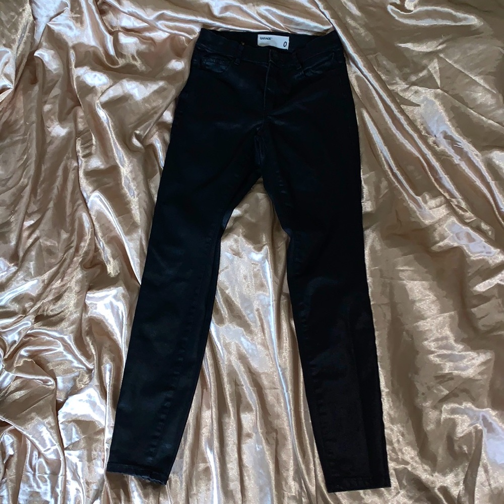 Garage coated skinny jeans , size 0, black